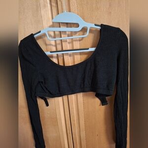 Ediked Sweater Shrug Black Ribbed Women's Top With Closure Clasp Medium